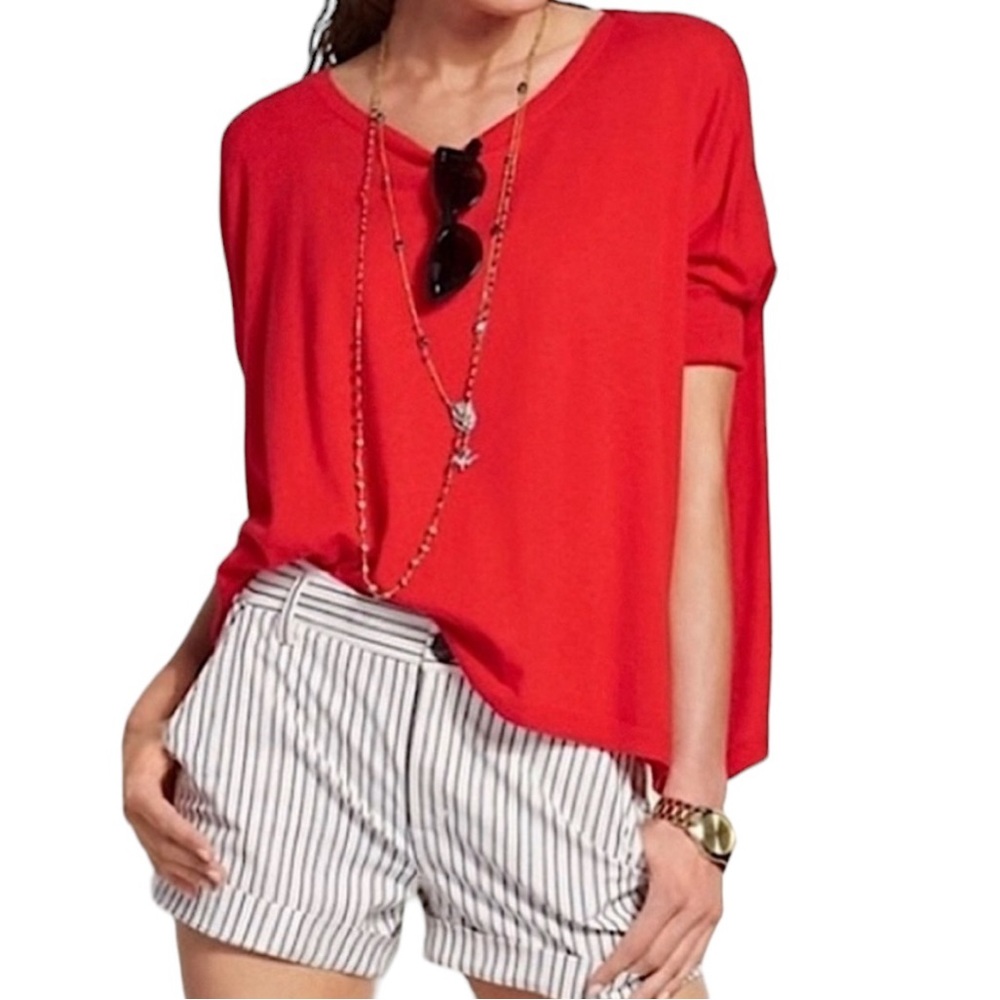 CAbi Tomato Red Cartwheel Dolman Sleeve Relaxed Poncho Pullover Sweater #5279